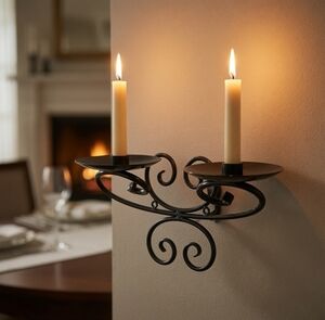 Metal Scrollwork Wall Candle Holder Art Deco 2 Candle Swirl Wire Sconce 11x10